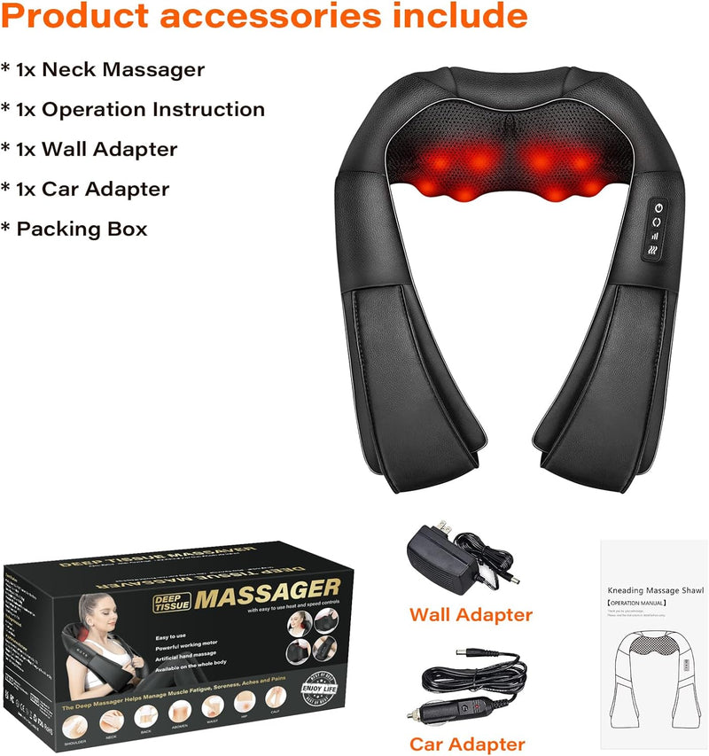 Shiatsu Neck Massager, Electric Neck and Back Massager with Heat, 3D Kneading Massage Pillow for Neck, Back, Shoulder, Muscle Pain Relief, Office & Home & Car Use, Gifts for Dad