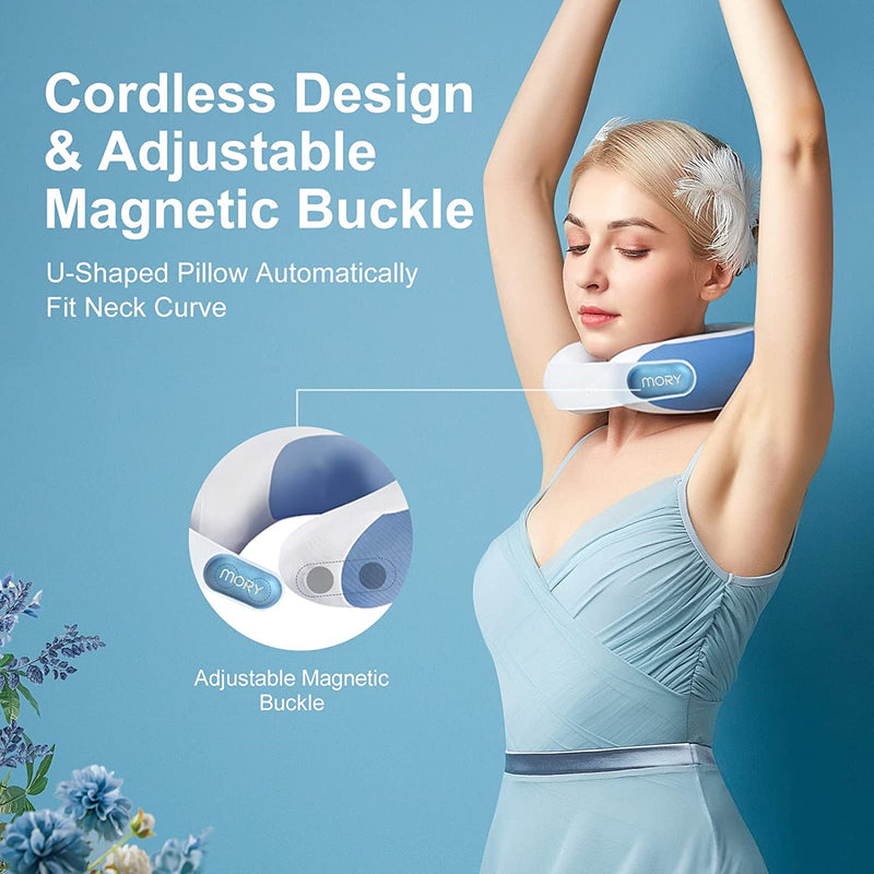 mory Neck Massager with Heat, Heated Electric Neck Massager Pillow for Pain Relief Deep Tissue,4D Rechargeable Cervical Kneading Massage Cushion Pillow for Home Office Travel Christmas Gift Blue