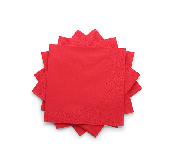 Concession Essentials Red 2 Ply Premium Label Cocktail Beverage Napkin. Pack of 100 Count. Disposable 5 x 5 Cocktail Napkins. Ideal For Holidays Lunch and Dinner.