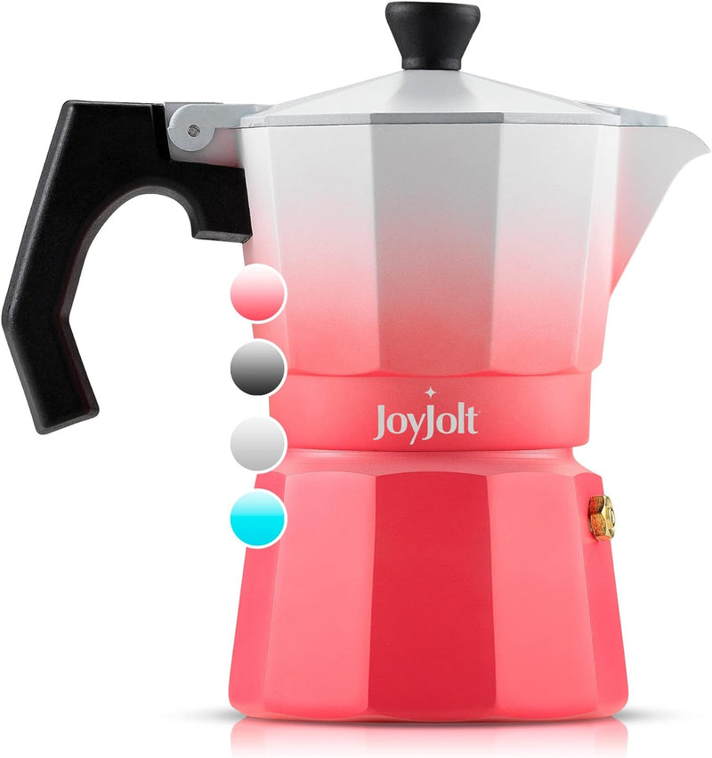 JoyJolt Italian Moka Pot 3 Cup Stovetop Espresso Maker. Aluminum Coffee Percolator Coffee Pot With Heat Resistant Handles! Portable Espresso Maker Camping Coffee Pot, Stove Top Cafetera