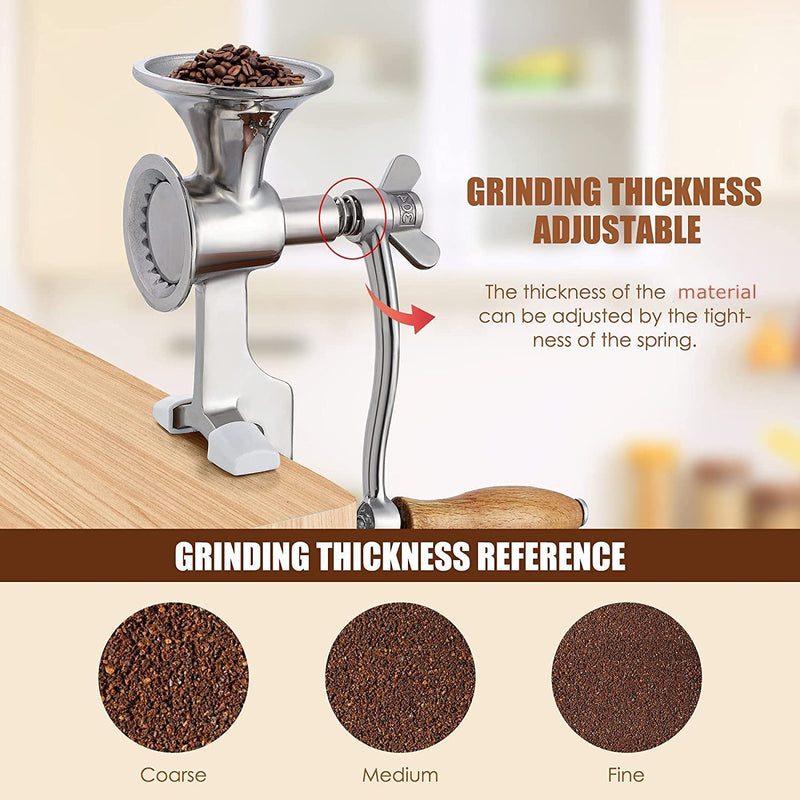CGOLDENWALL Manual Grain Mill Stainless Steel Grinder Hand-operated Coffee Grinder with Fineness-adjustable Spring for Spice Pepper Corn Coffee Beans Grains