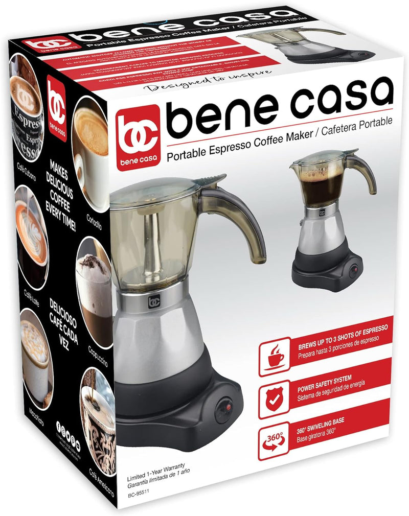 Bene Casa Espresso Coffee Maker, 3 Cup, 12 x 9 x 8"