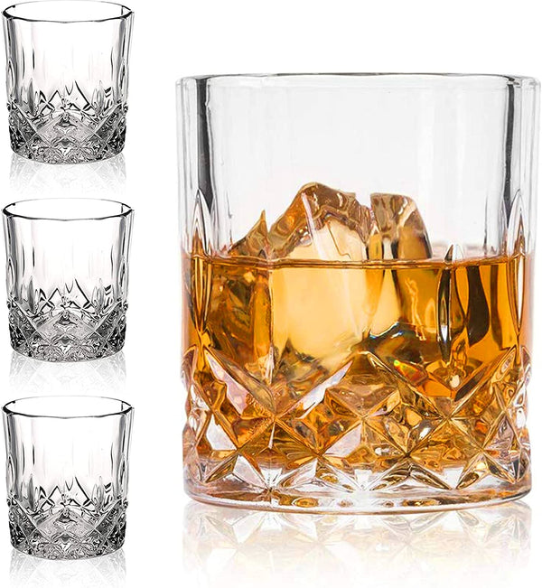 DeeCoo Crystal Old Fashioned Whiskey Glasses (Set of 4), 11 Oz Unique Bourbon Glass, Ultra-Clarity Double Old Fashioned Liquor Vodka Bourbon Cocktail Scotch Tumbler Bar Glasses Set