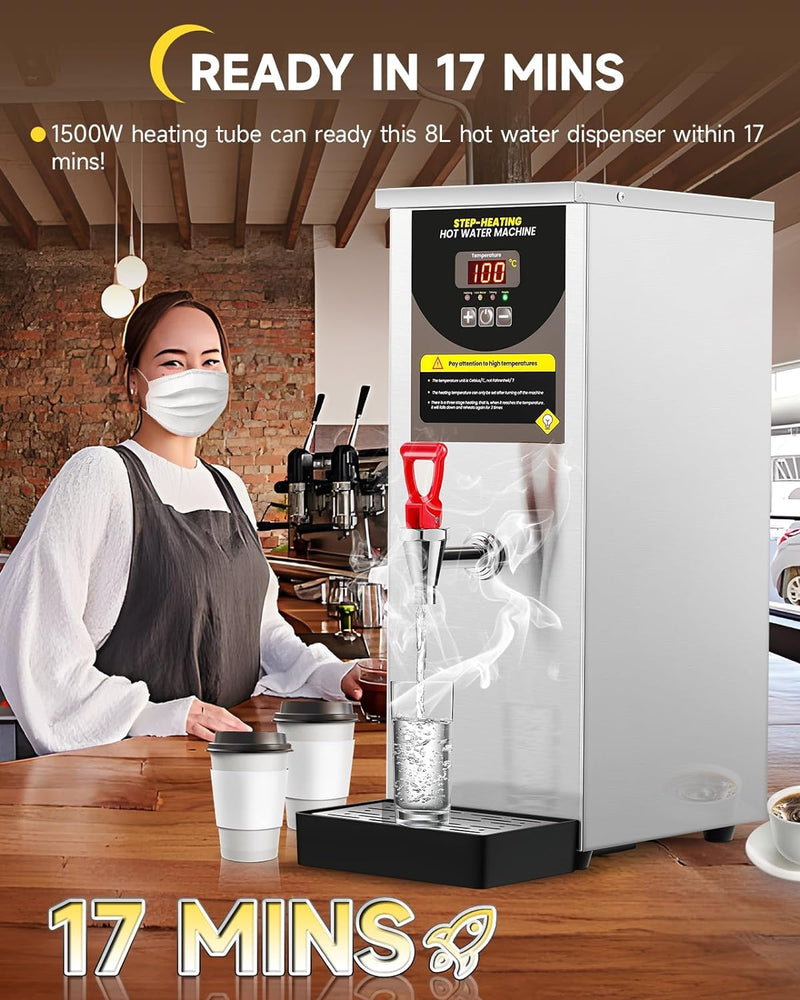 Moonshan Step-Heating Commercial Hot Water Dispenser 17-Min Fast Ready Water Boiler Machine Large Capacity 80L/H for Tea Boba Tea Milk Tea Restaurant Hotel