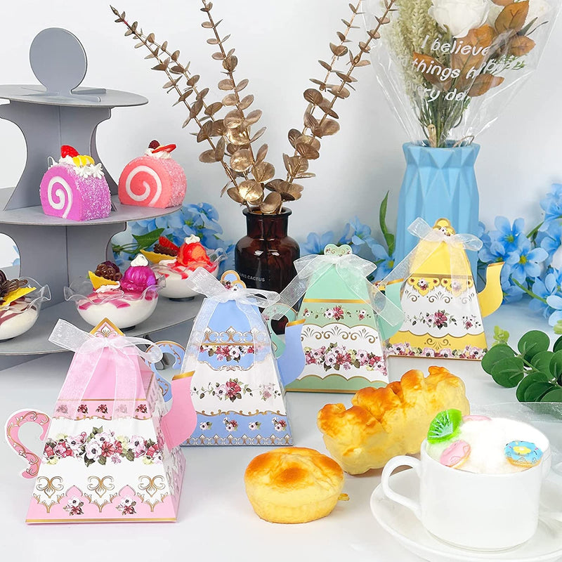 24Pcs Mini Flower Tea Party Gift Box Teapot Candy Box Vintage Style Tea Party Supplies For Wedding Birthday Baby Shower Party Favor Box Paper Gift Bags For Tea Party Decorations