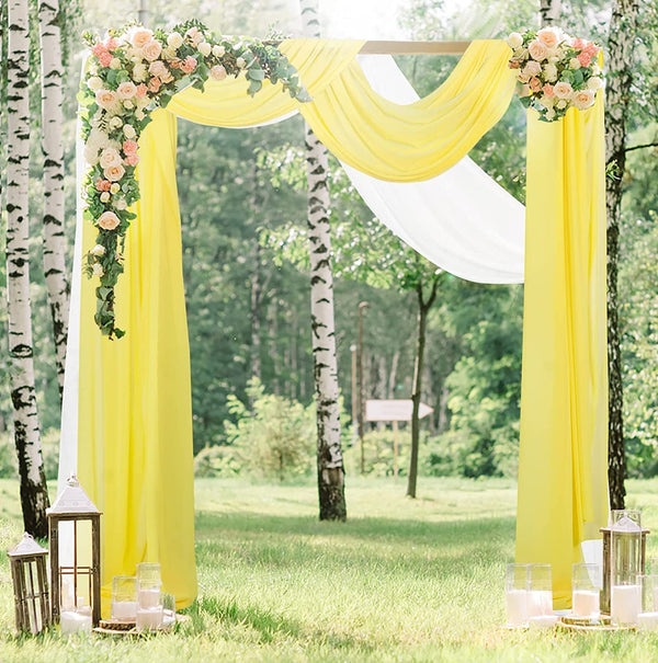 Wedding Arch Drapes - White and Yellow Chiffon - 2 Panels 6 Yards Each - 18FT for Outdoor Ceremony