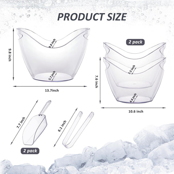 3Pcs Ice Buckets for Parties, 8 L 4 L Wine Bucket, Clear Acrylic Champagne Bucket with Tong and Ice Scoop, Beverage Tub for Cocktail Bar, Drinks, Wine, Beer Bottles