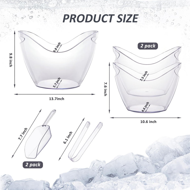 3Pcs Ice Buckets for Parties, 8 L 4 L Wine Bucket, Clear Acrylic Champagne Bucket with Tong and Ice Scoop, Beverage Tub for Cocktail Bar, Drinks, Wine, Beer Bottles