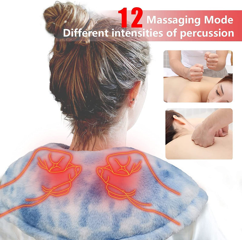 Heating Pad with Massager for Upper Back and Shoulder,Large Massage Heated Wrap for Back Pain Relief,12 Percussion Massage Mode, 3 in 1 Weighted Massage Electric Heated Pad