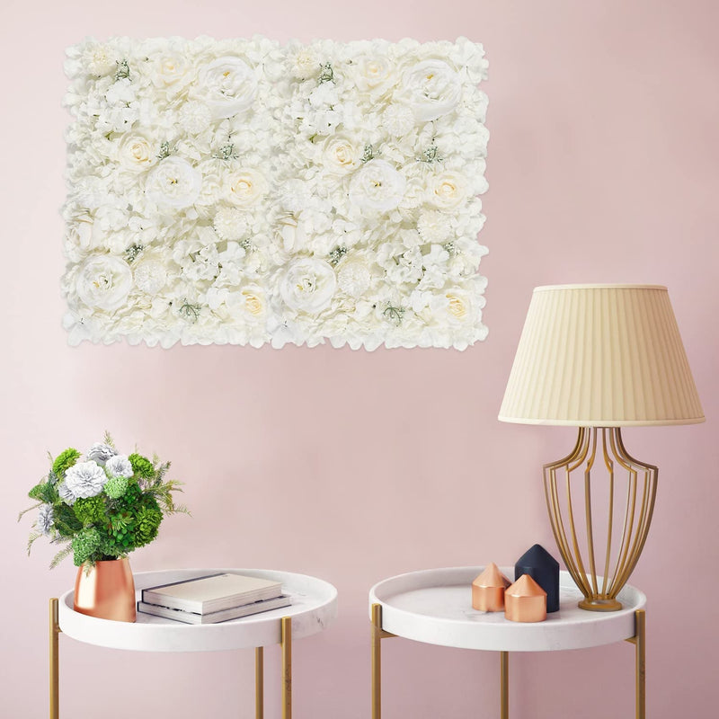 2-Pack Artificial White Hydrangea Flower Wall Panels - 16x24 Faux Silk Peony Flower Mat for Wedding Decor