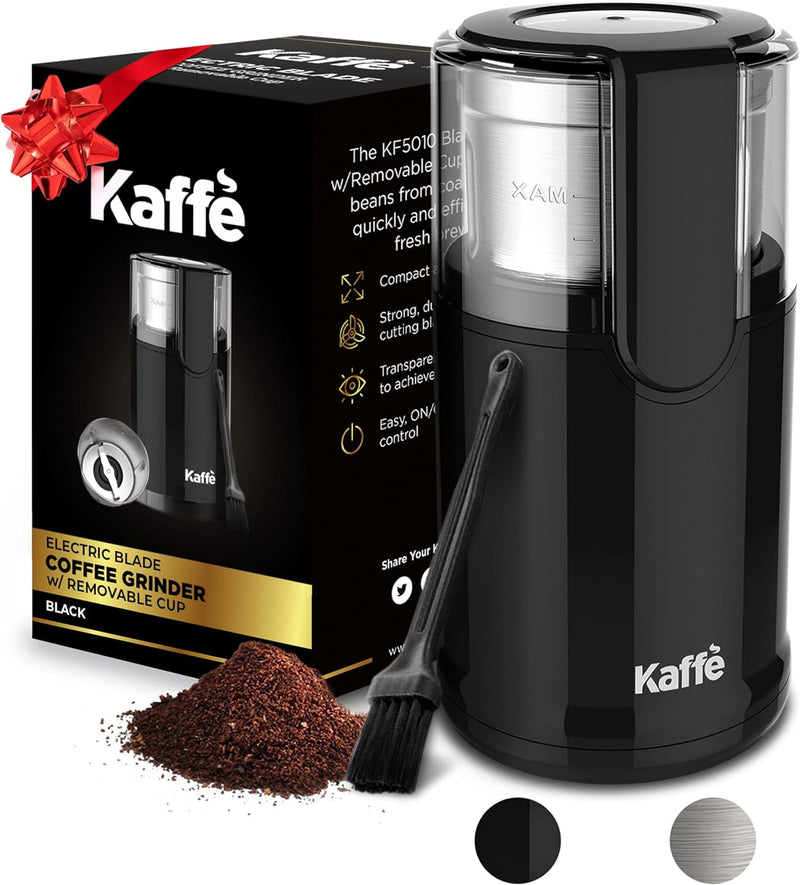 Kaffe Electric Coffee Bean Grinder w/Cleaning Brush. Easy On/Off Operation for Espresso, Cold Brew, Herbs, Spices, Nuts. (14 Cup / 3.5oz) Black