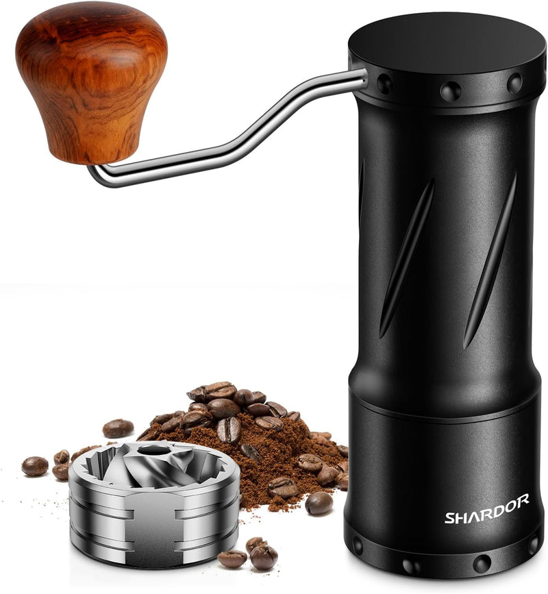 SHARDOR 918 Pro Manual Coffee Grinder Capacity 30g/1.06oz with Externally Numerical Adjustable Finely Setting Conical Burr - Aluminum Alloy Body, Double Bearing Positioning, Anti-slip Stripes