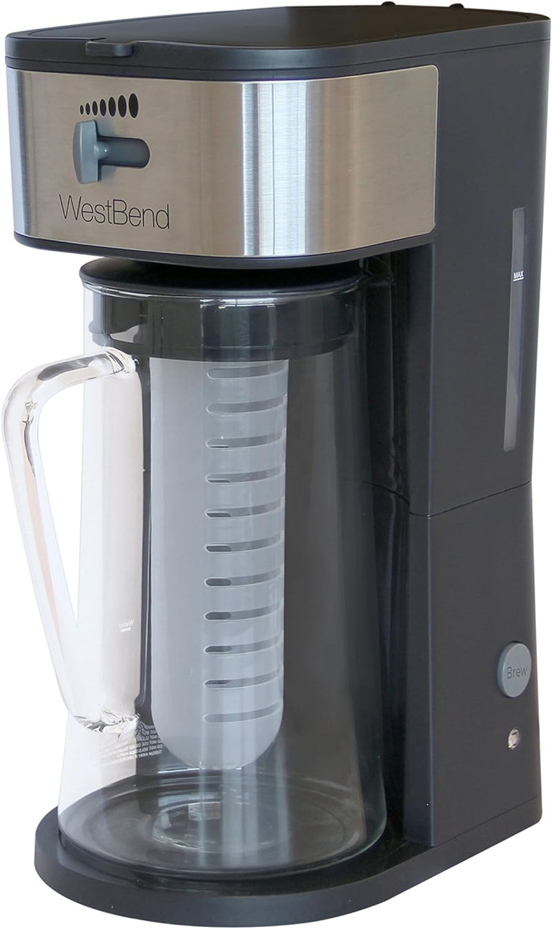 West Bend IT500 Iced Tea Maker or Iced Coffee Maker Includes an Infusion Tube to Customize the Flavor, Features Auto Shut-Off, 2.75-Quart, Black