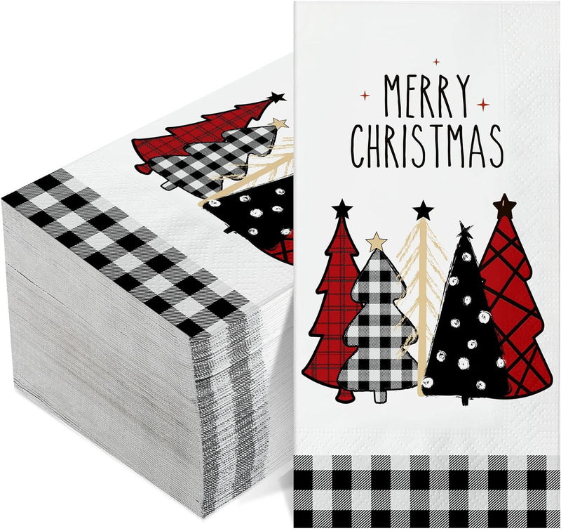 100 Pcs Christmas Napkins Bulk Holiday Disposable Paper Guest Hand Towel Christmas Tree Cocktail Napkins Merry Christmas Hand Napkins for Home Kitchen Winter Xmas Party (13 x 13 Inch Unfolded)