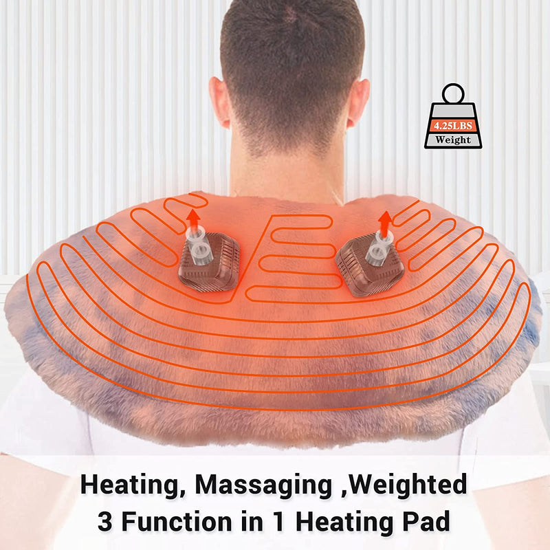 Heating Pad with Massager for Upper Back and Shoulder,Large Massage Heated Wrap for Back Pain Relief,12 Percussion Massage Mode, 3 in 1 Weighted Massage Electric Heated Pad