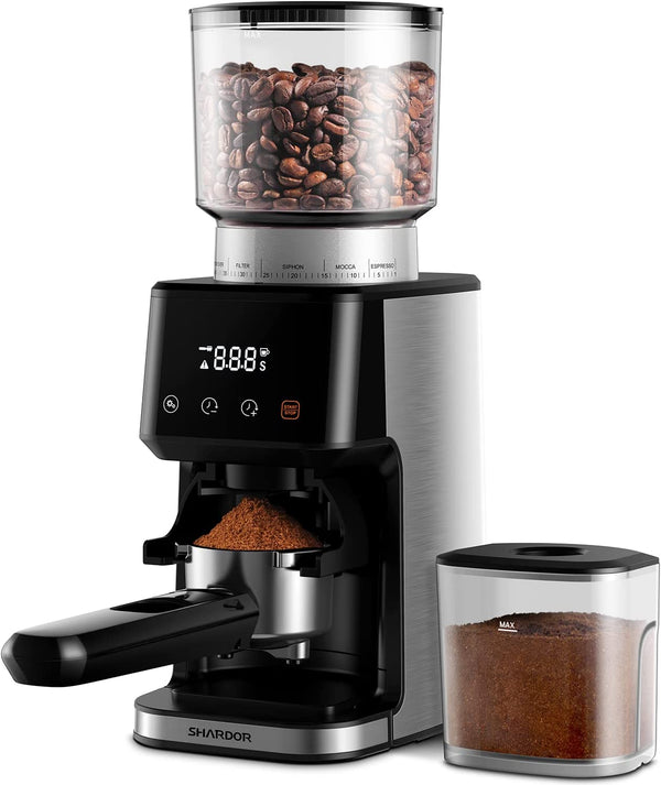 SHARDOR Anti-static Conical Burr Coffee Grinder Electric for Espresso with Precision Electronic Timer, Touchscreen Adjustable Coffee Bean Grinder with 51 Precise Settings, Brushed Stainless Steel