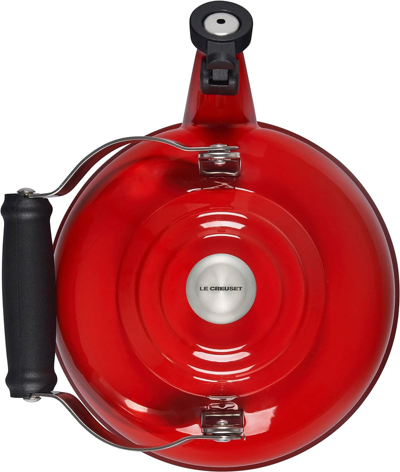 Le Creuset Enamel On Steel Whistling Tea Kettle with Metal Finishes, 1.7 qt., Cerise