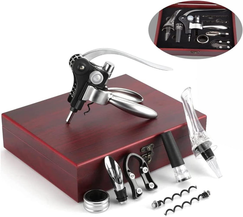 Wine Opener,Wine Bottle Opener, Wine Accessories Areator Wine Opener Kit, Red wine Corkscrew Set with Wood Case,Wine Gift with Luxury Packaging