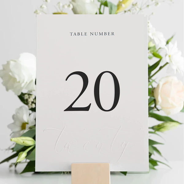 Table Numbers 1-20 - Double Sided Wedding Table Numbers with Embossed Details - 4X6 Inches, Self-Standing Table Numbers for Wedding Reception - Perfect for Banquets, Cafés, Restaurants, Establishments & Special Events or Functions