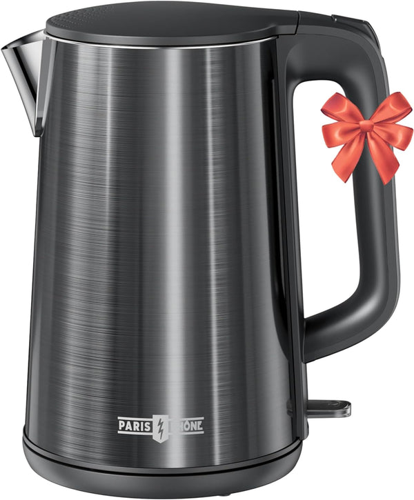 Electric Kettle, Paris Rhône 1.7L Electric Tea Kettle for Boiling Water with Stainless Steel Double Wall, 1500W Hot Water Kettle Electric, Splash-Proof Design Lid, Auto Shut Off & Boil-Dry Protection
