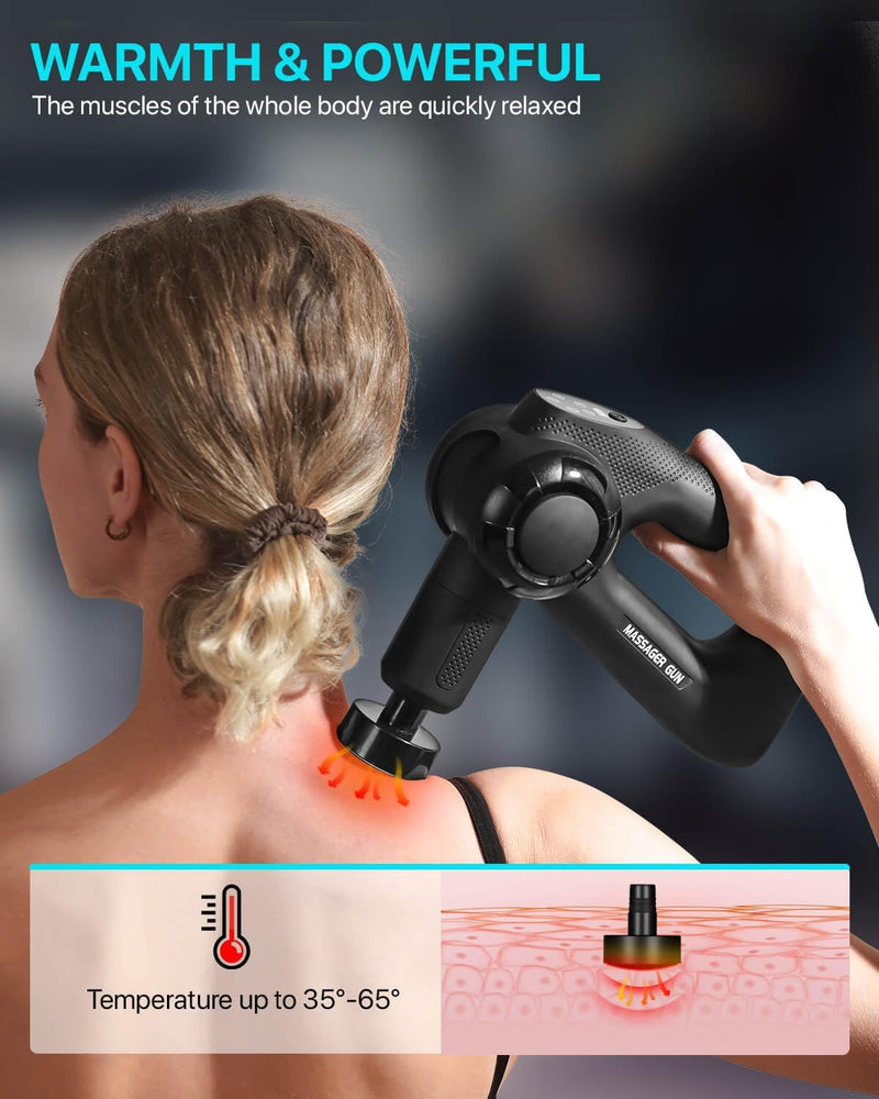 ALLJOY Massage Gun, Handheld Massager Gun for Athletes, Deep Tissue Muscle Massager with 8 Interchangeable Heads, New Ergonomic Design and Super-Quiet Setting - Black