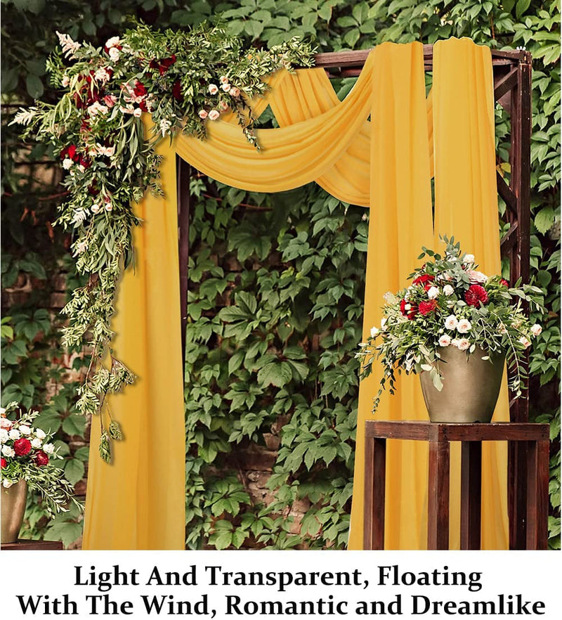 Gold Chiffon Wedding Arch Draping Fabric - 18Ft Ceiling Drapes for Ceremony Reception Decoration