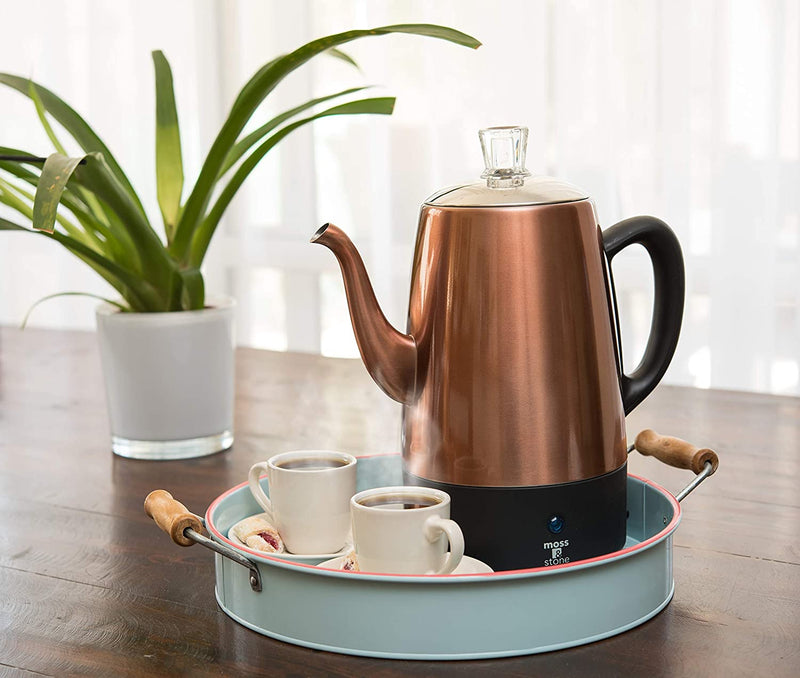 Moss & Stone Electric Coffee Percolator Copper Body with Stainless Steel Lids Coffee Maker | Percolator Electric Pot - 10 Cups, Copper Camping Coffee Pot.