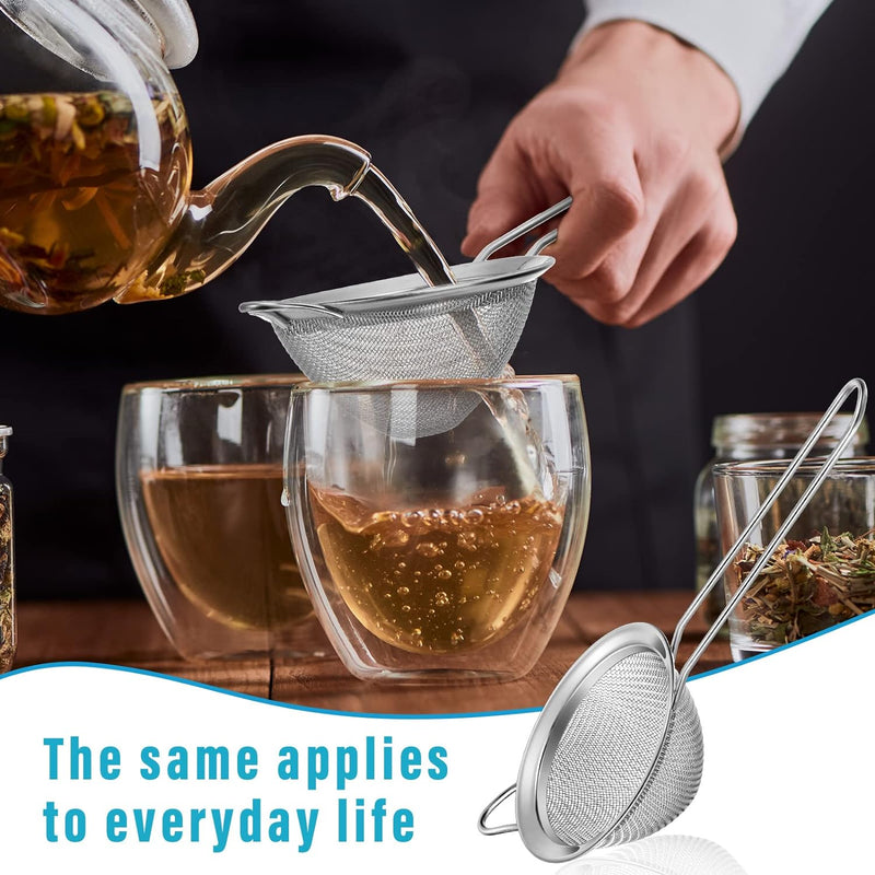 9 Packs Stainless Steel Small Strainer, Steel Cone Shaped Cocktail Strainer, Juice Strainer, Tea Herbs, Coffee Drinks, Long Handle for Coffee Food, 3.2 Inches Silver