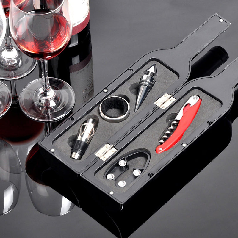 Solaris Wine Accessories Gift Set - 5 Pcs Deluxe Wine Corkscrew Opener Sets Bottle Shape in Elegant Gift Box, Great Wine Gifts Idea for Wine Lovers, Valentine's Day, Anniversary