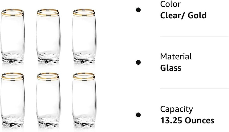 SPPRANDOM Zanzer 6-Piece Gold Glass Cup Set (Highball Glass (Set Of 6))