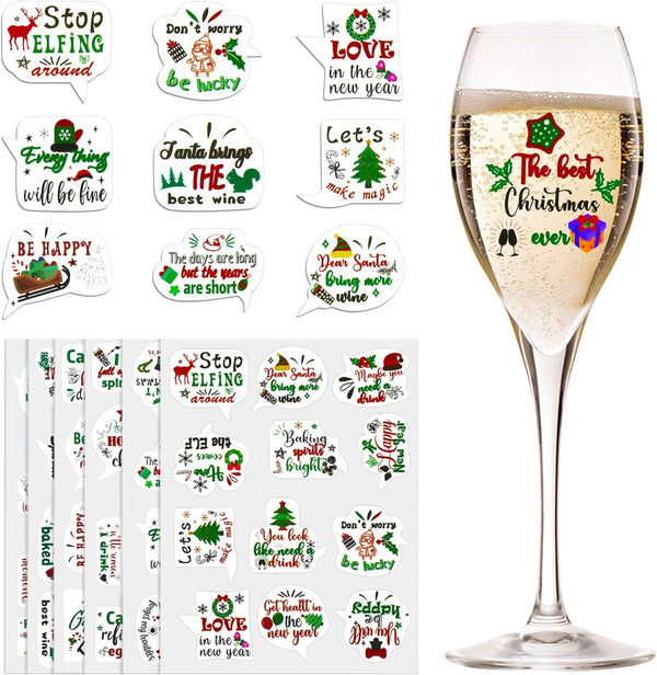 72 Pieces Christmas Wine Glass Stickers Christmas Wine Glass Drink Markers charms Reusable Funny Xmas Wine Stickers for Christmas Birthday Wine Tasting Party Decorations