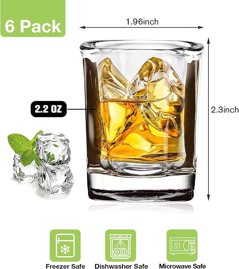 Hlukana 6 Pack Heavy Base Shot Glasses Set, 2.2 oz Clear Shot Glasses Bulk, Tequila Shot Glass, Square Shot Glass, Espresso Shot Glass for Vodka, Whiskey, Tequila, Espressos, Spirits & Liquors