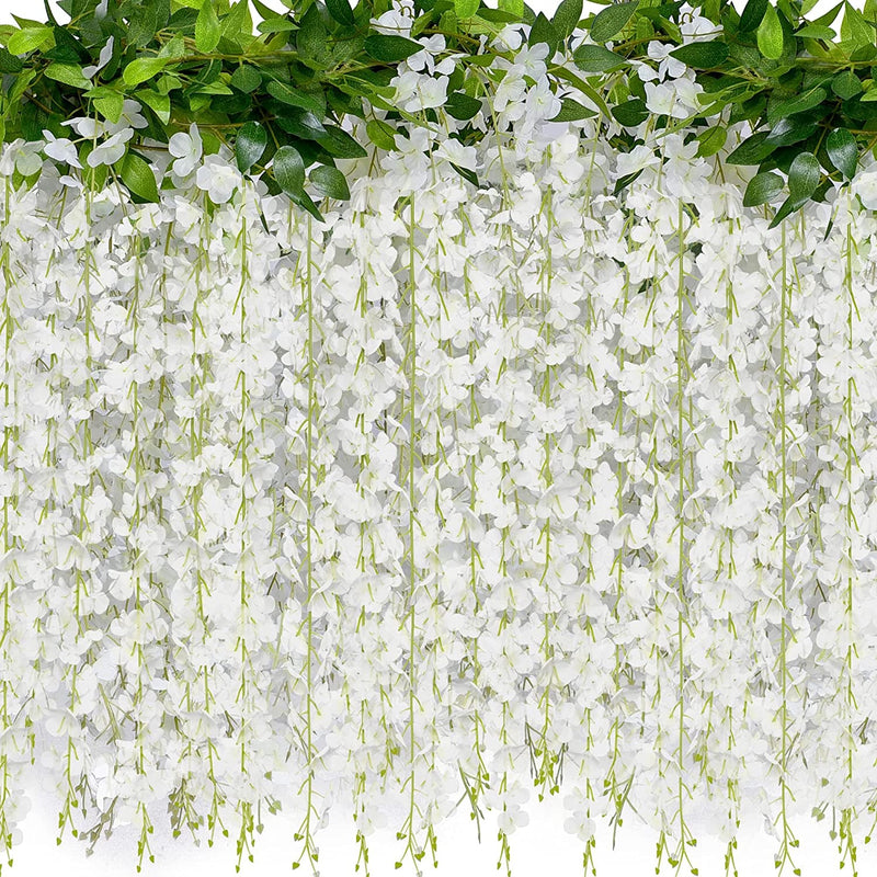 Artificial White Wisteria Vine Silk Hanging Flowers - 6 Feet 4-Pack for Weddings Parties and Home Decor