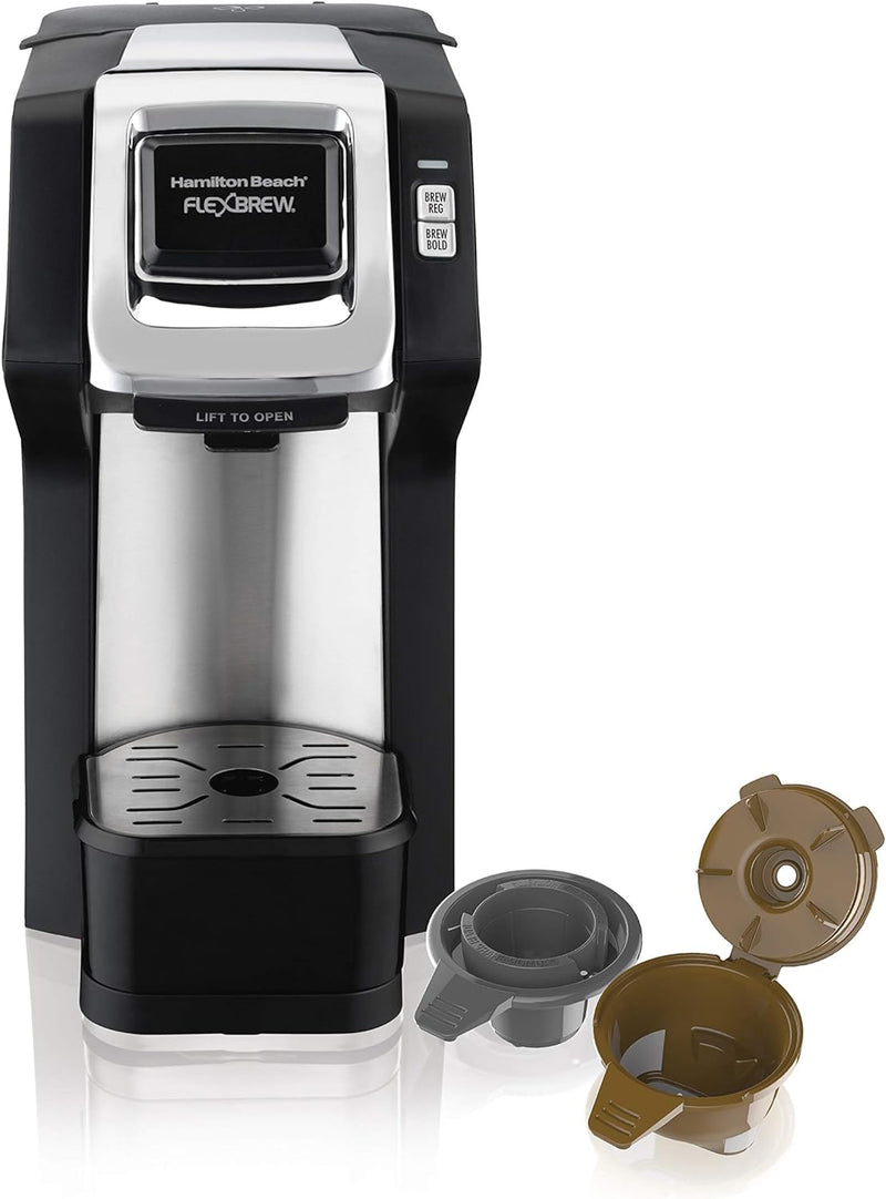 Hamilton Beach 49900 FlexBrew Single-Serve Coffee Maker Compatible with Pod Packs and Grounds, 8 ounces, Black-Fast Brewing