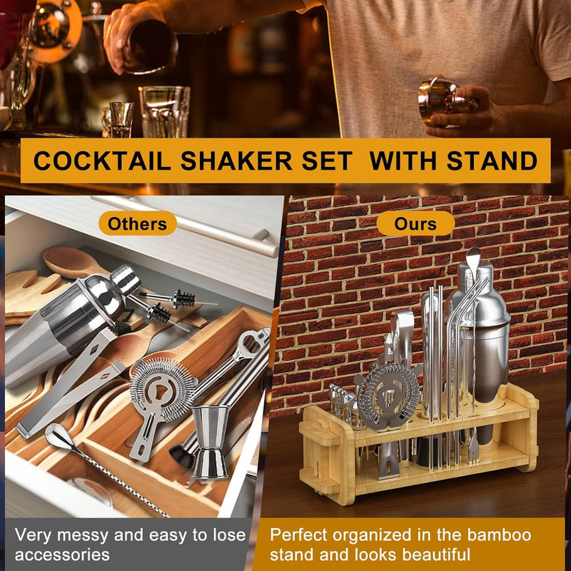 30pcs Mixology Bartender Kit with Stand, Secilla 25oz Bar Set Cocktail Shaker Set, Professional Bartending Kit Home Bar Tools Set Bar Accessories