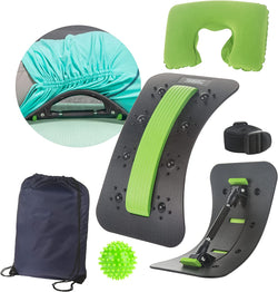 Back Cracker Device for Back Pain & Lumbar Support, Set of Back Stretcher Chiro Board, Neck Pillow, Massage Ball and Travel Bag, Must-Have Massage Tools, Green - TBSC