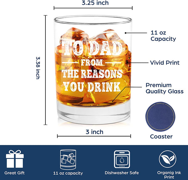 NBOOCUP To Dad From The Reasons You Drink Funny Whiskey Glasses Gift for Dad - Novelty Birthday, Christmas Gift for Dad, Dad Gift from Daughter, Son, Wife, Cool Present Ideas for Dad, 11 oz