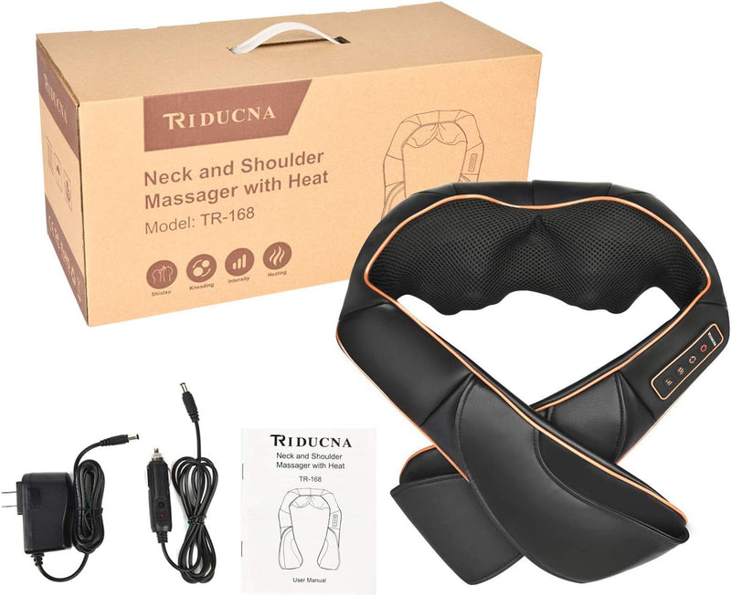 TRIDUCNA Neck Back Massager with Heat, Shiatsu Electric Deep Tissue with 3D Kneading Massage, 3 Intensity Levels, Muscle Pain Relief for Back,Neck,Shoulder,Legs, Gifts for Her/Him/Friend/Mom/Dad