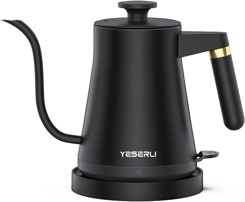 YESERLI Electric Gooseneck Kettle,1200W Electric Kettle for Pour-over Coffee & Tea, Auto Shutoff and Anti-dry Protection, Ergonomic Handle Design, 100% 304 Stainless Steel, 1L, Matte Black (Classic)