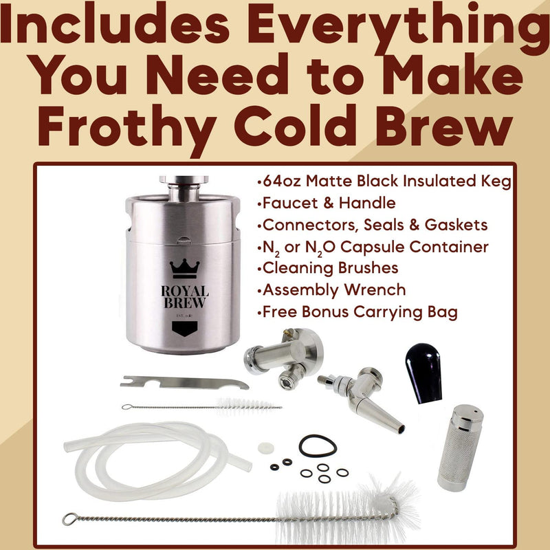 The Original Royal Brew Nitro Cold Brew Coffee Maker - Gift for Coffee Lovers - 64 oz Home Keg, Nitrogen Gas System Coffee Dispenser Kit