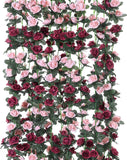 8Pcs 65.6Ft Flower Garland, Fake Rose Vine Artificial Flowers Hanging Rose Ivy Garland for Room Wall Decor Hanging Baskets Wedding Arch Garden Background Decor (Red-8Pcs)