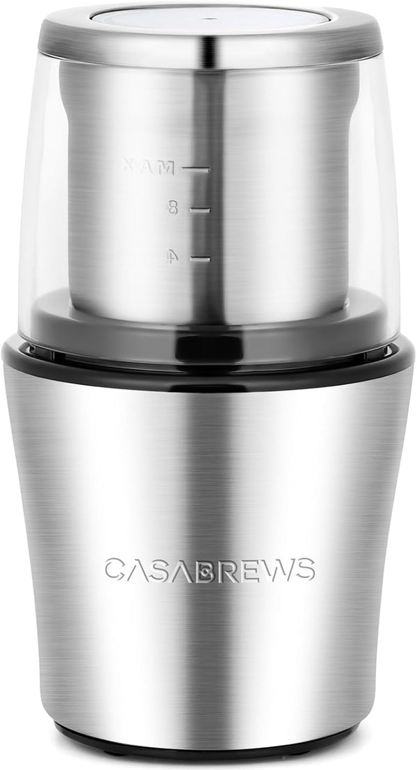 CASABREWS Coffee Grinder Electric, Espresso and Spice Grinder with Removable Stainless Steel Bowl, One Touch Operation Coffee Bean Grinder for Beans, Spices, Herbs, Nuts, Grains and More, Silver