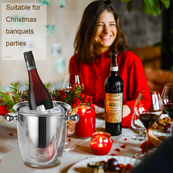 Ice Buckets - Champagne Bucket with Tongs Keeps Ice Frozen Longer,Stainless Steel Wine Chiller Thick Walled Wine Cooler for Parties Beer Red Wine Liquor Bar Ktv (5L, Silver)