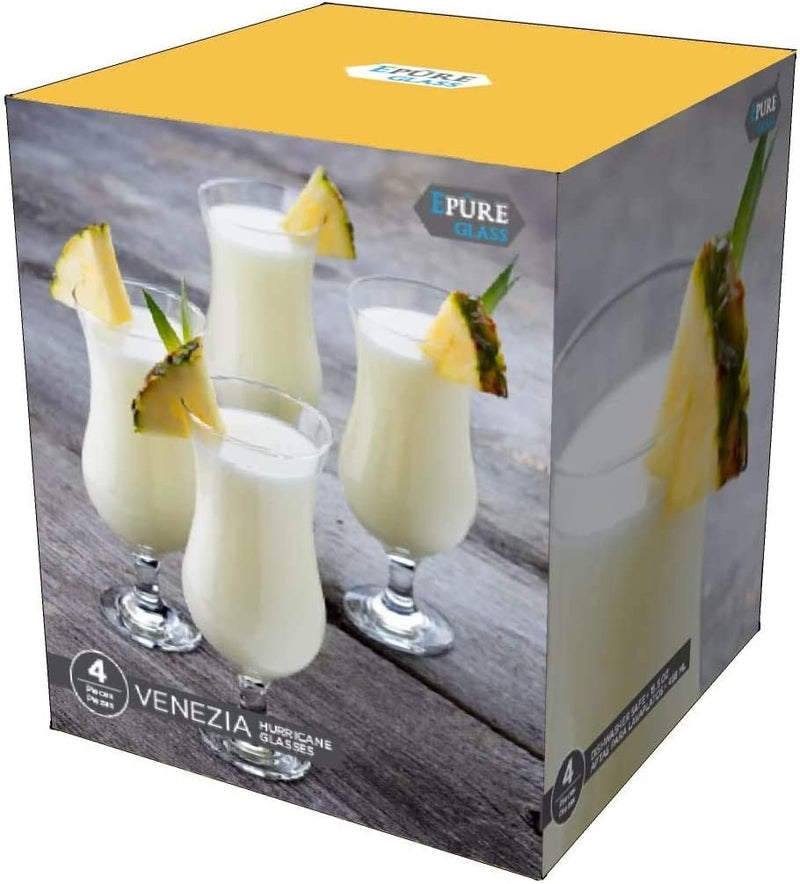 epure Venezia Collection 8 Piece Hurricane Glass Set - Perfect for Drinking Pina Coladas, Cocktails, Full-Bodied Beer, Juice, and Water (Pina Colada (15.5 oz))