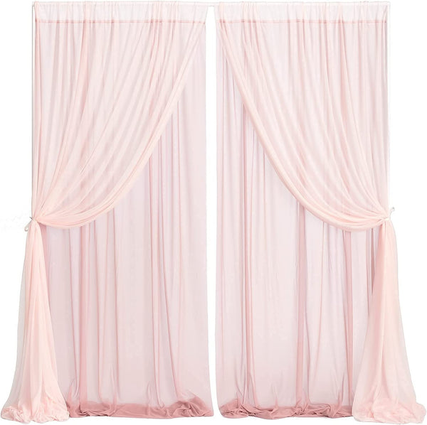 2 Layer Wedding Backdrop Curtains - 10Ft x 10Ft Chiffon Fabric Drapes - Dusty Rose  Blush