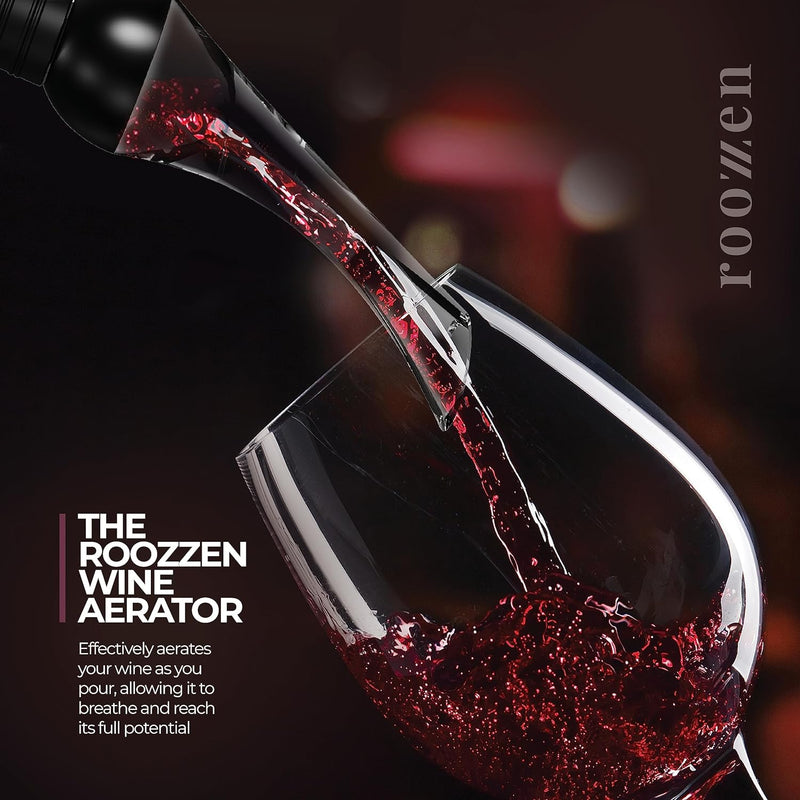 Roozzen Wine Aerator Pourer Spout, FITS ALL BOTTLES – MESS FREE Aerator Wine Pourer, Perfect Wine Accessories Gift, Superior Flavor Enhancing Wine Air Aerator Pourer.