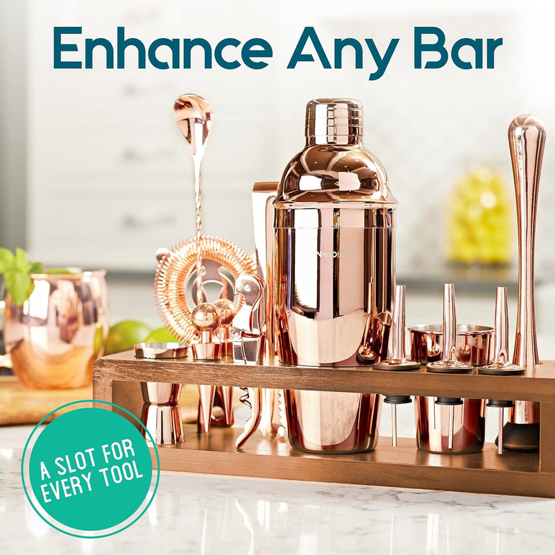 Mixology Bartender Kit: 23-Piece Bar Set Cocktail Shaker Set with Stylish Bamboo Stand | Perfect for Home Bar Tools Bartender Tool Kit and Martini Cocktail Shaker for Awesome Drink Mixing (Copper)