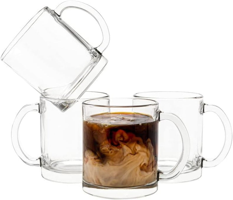 Vikko Glass Coffee Mug, 10.75 Ounce Clear Glass Coffee Mugs, Glass Mug Set of 4, Microwave and Dishwasher Safe