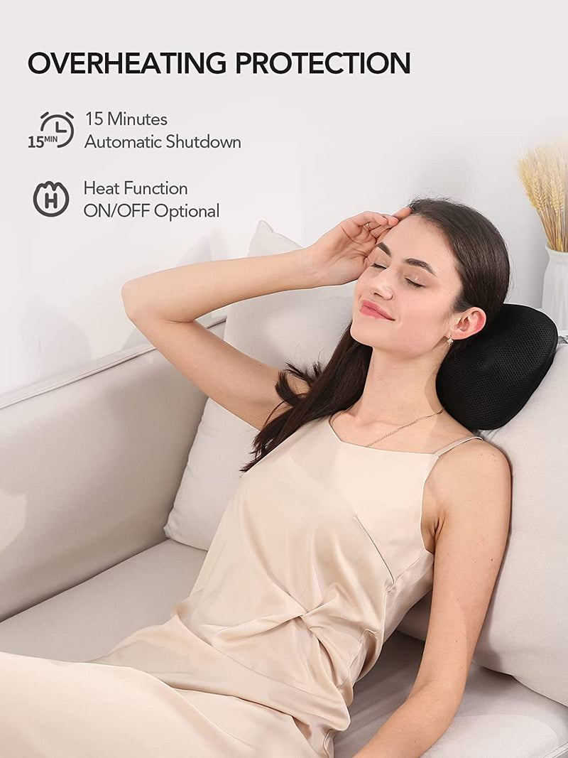 Shiatsu Back Neck and Shoulder Massager with Heat, 3D Kneading Deep Tissue Electric Massage Pillow for Muscle Pain Relief, Spa-Like Soothing for Home Car and Office