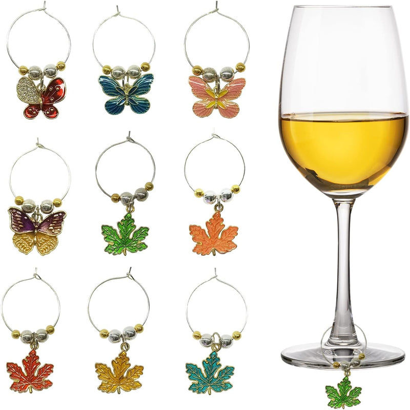 FunIdea 12 Piece Holiday Themed Christmas Wine Glass Charms, Wine Tasting Party Decoration Supplies Gift Box Set